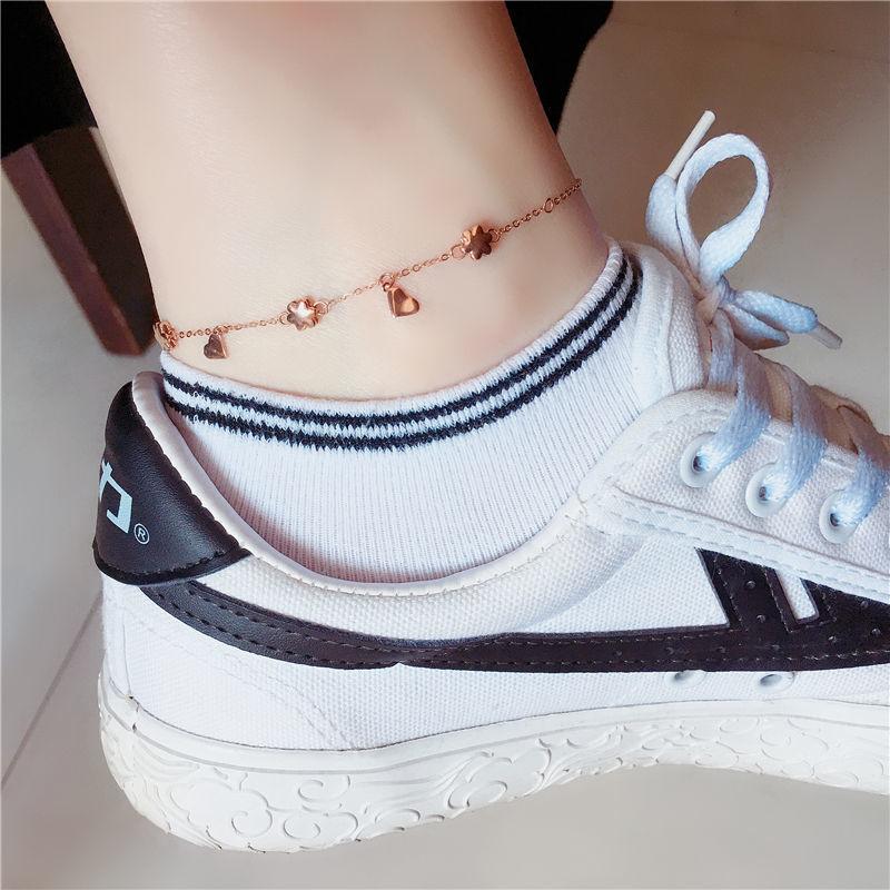 Purple Gold Glossy Flower Love Anklet Summer Sweet Rose Gold Plated Heart Anklet Jewelry