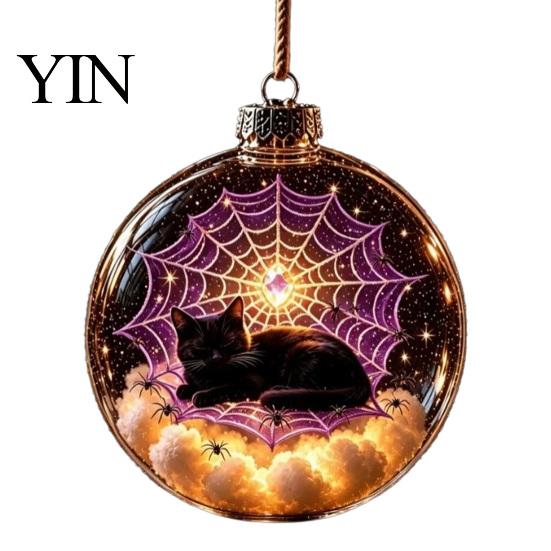 Festive Hanging Decoration Halloween Clear Ball Decoration, Glowing Sphere Ornament with Skeleton, Pendants Pumpkin, Spider Web, Black Cat Decor,