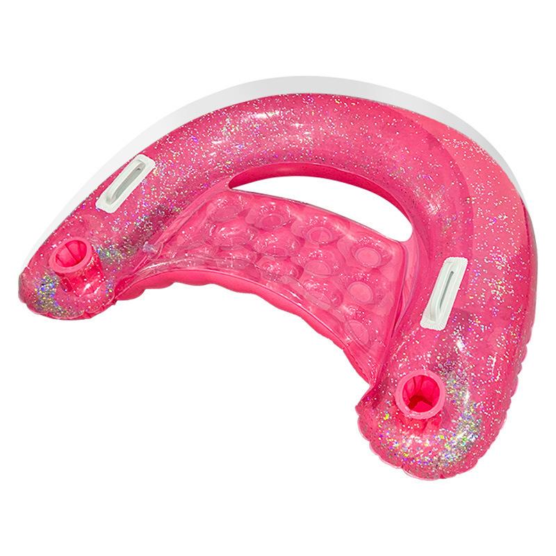 Inflatable Glitter U Shaped Pool Float Lounge Pink Water Hammock Chair with Cup Holders 1pc розовый