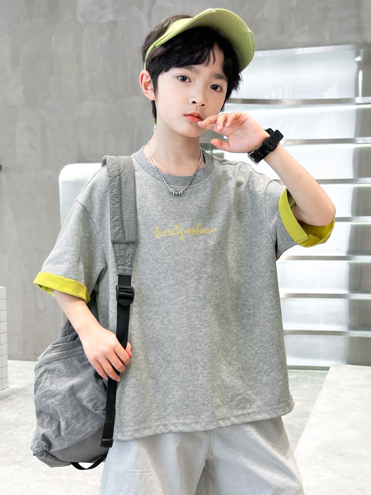 Short Sleeved Boys' T-shirt Summer Thin Version 2026 New Children's Summer Outfit Half Sleeved Pure Cotton Big Boy's Top