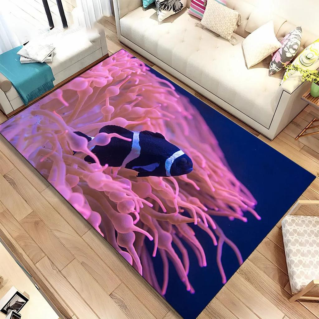 3D Meeresboden Unterwasserwelt Teppich Wohnzimmer Dekoration Schmutzabweisend Schlafzimmer Sofa Couchtisch Bereichsteppiche Waschbare Fußmatte