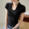 Cotton Polo Collar U-shaped T-shirt Women's Short Sleeve Summer New Scheming Sexy Base Shirt