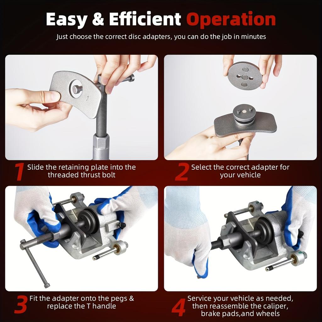 24Pcs Disc Brake Caliper Piston Compressor Rewind Tool Set with 18 Adapters, Dual Handed Thrust Bolts, Retainer Plates and Glove