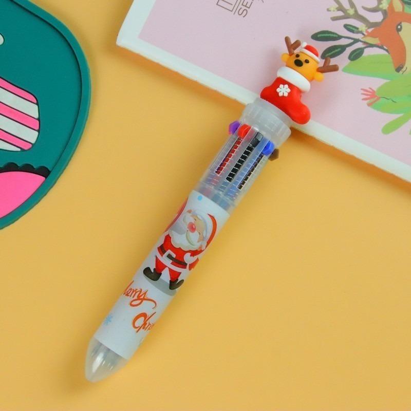 15Pcs Reindeer in Christmas Stocking Topper Multi Color Retractable Ballpoint Pen, Back to School Season Student Stationery with Santa themed Printed