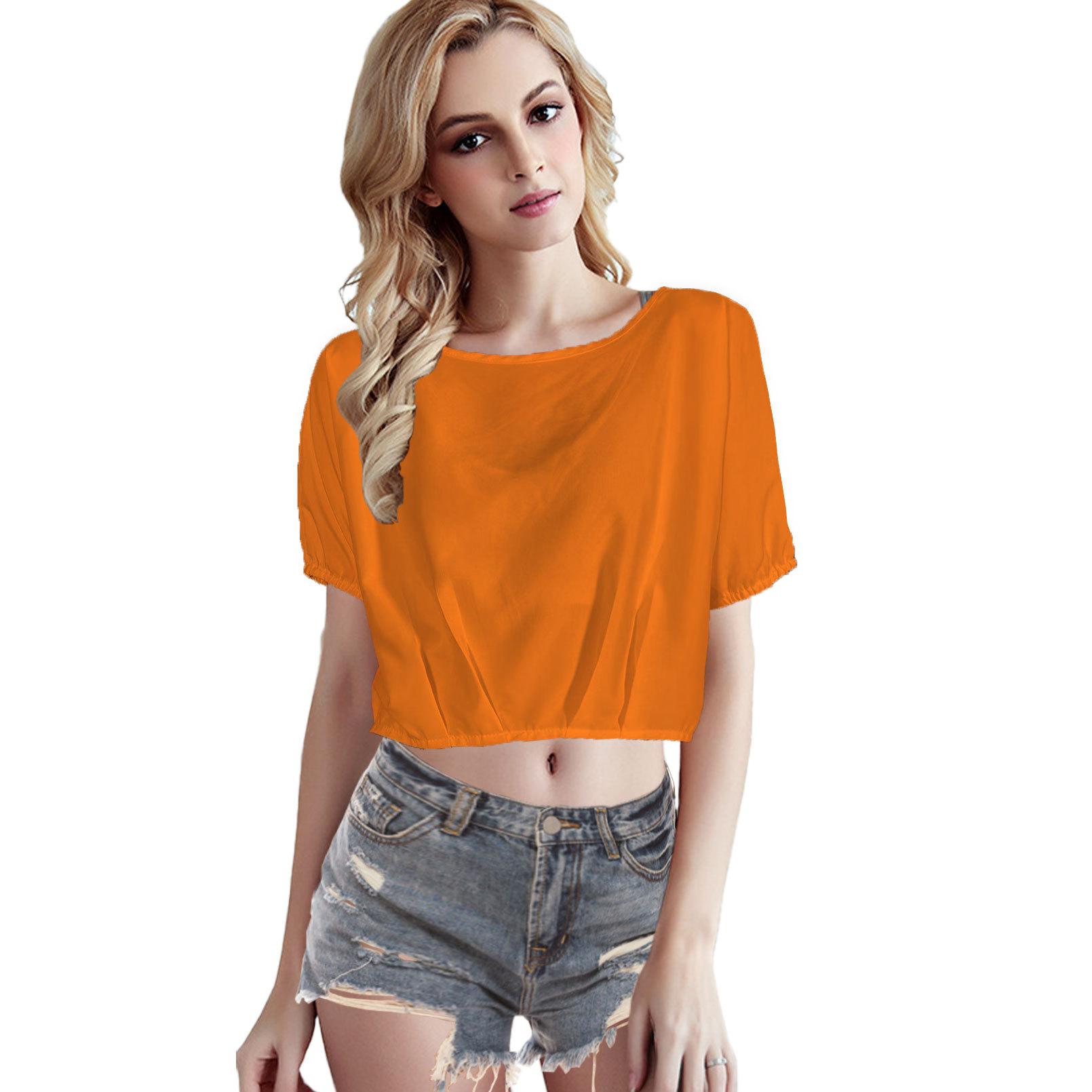 

Женская мода повседневные однотонные принты с коротким рукавом и U-образным вырезом блузки и рубашки XL оранжевый