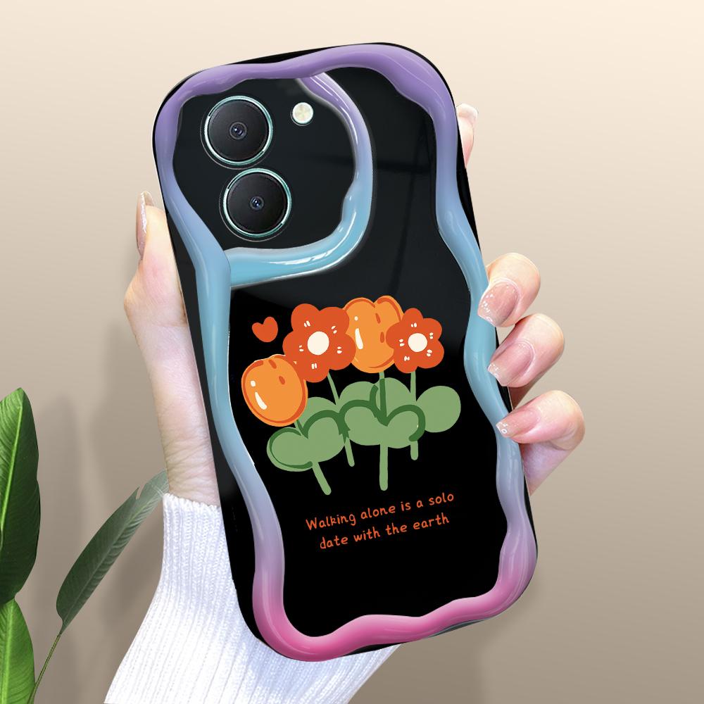 

Милый мультяшный узор, кремовая текстура, мягкий силиконовый чехол с волнистыми краями, чехол для телефона для Vivo Vivo V40 Lite 5G чёрный