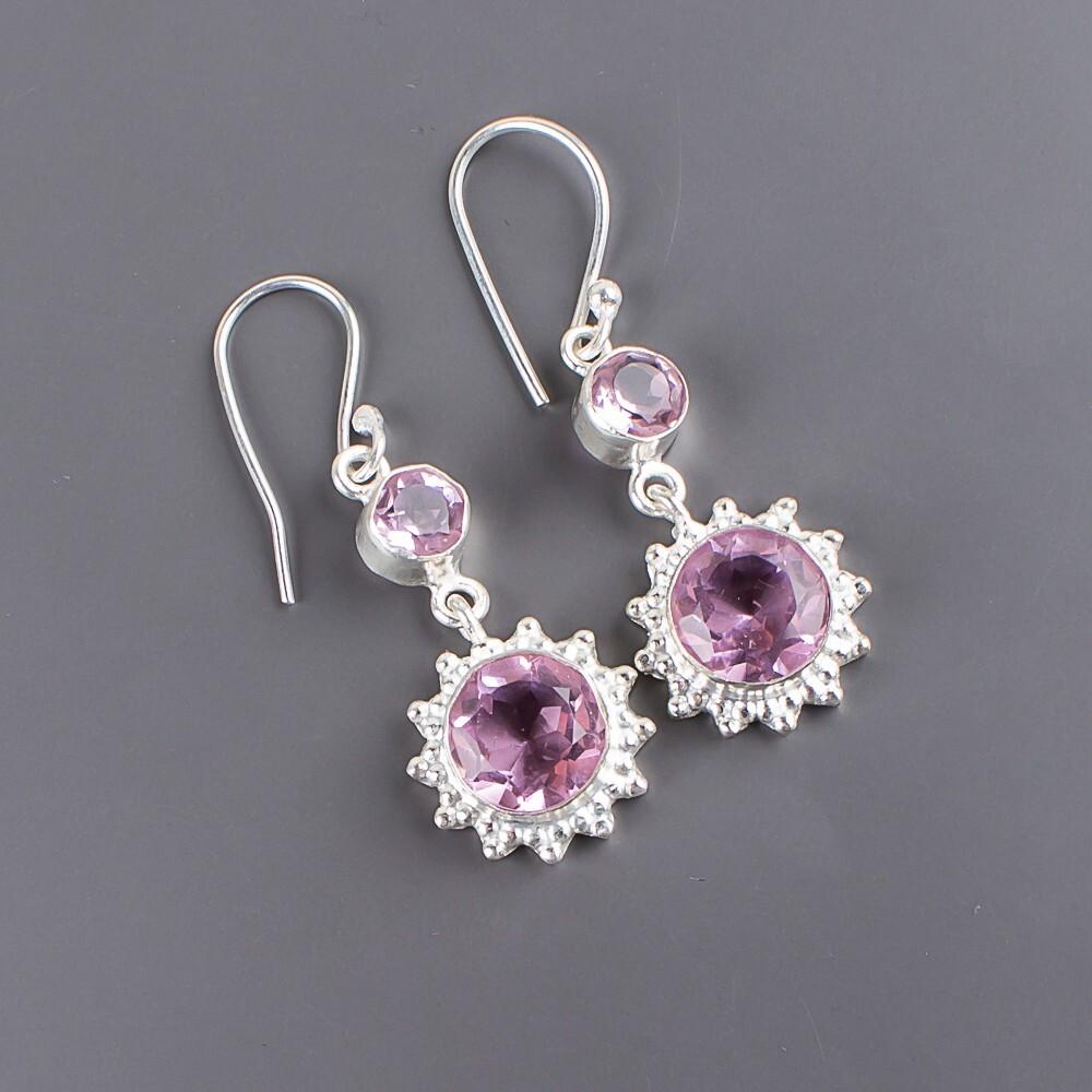 Morganite Gemstone 925 Sterling Silver Jewelry Handmade Dangle Earrings 1.80" EE-13-11