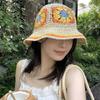 Summer face covering small sunscreen bucket hat woven flower straw hat bucket hat women's versatile sun hat
