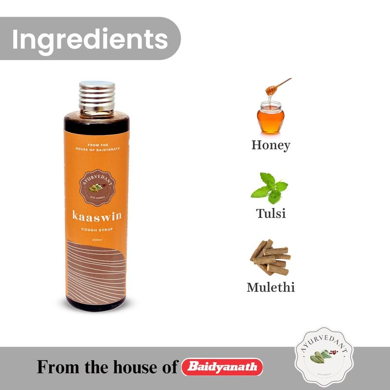 Baidyanath Ayurvedant Kaaswin Syrup 200 Ml Herbal Cough And Cold Relief For Respiratory Comfort Pack Of 1