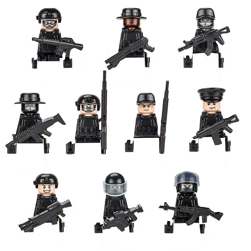 

Military Special Forces Building Block Sets SWAT Ghost Commando Police Soldiers Army Action FiguresGun Weapons Bricks Kids Toy B