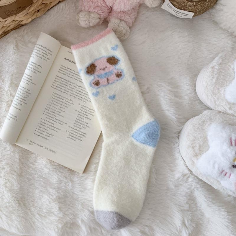 Female Autumn and Winter Thickened Warm Lovely Pink Moon Floor Sleep Tube Cotton Socks