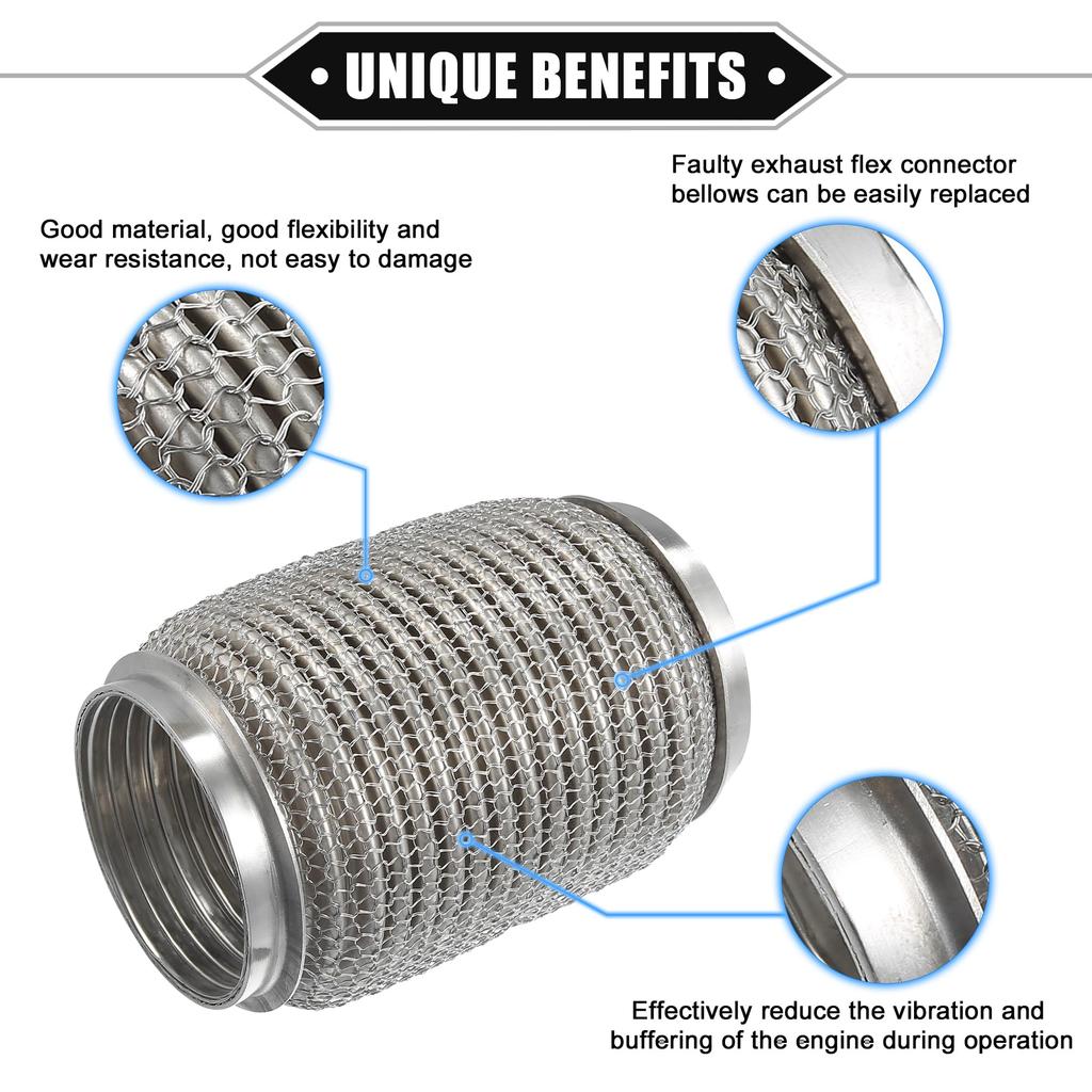 ABSOPRO Flexibilní výfuková trubka Univerzální pro odolnou nerezovou trubku stříbrné barvy, 76x152mm, Vlnovec, Auta, Ocel,