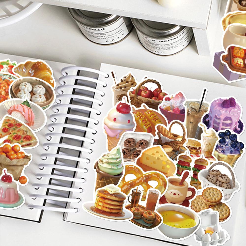 50Pcs/Set 3D Delicious Food . Afternoon Tea Dessert Stickers DIY Fashion Waterproof Doodle Decals Stickers (2 Styles)