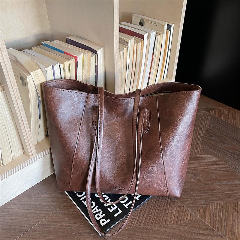 Vintage PU Tote Bag with Top Handle Large Capacity Everyday Fashion Shoulder Bag