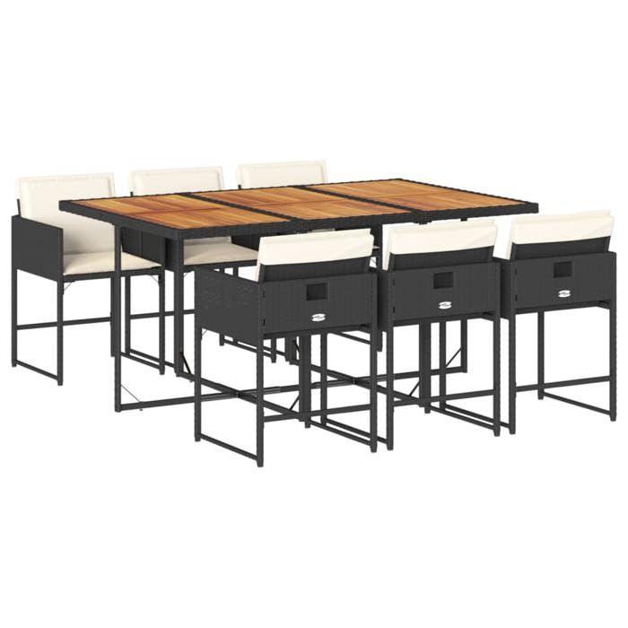 VidaXL Ensemble à manger de jardin coussins 7pcs Noir Résine tressée 3278042
