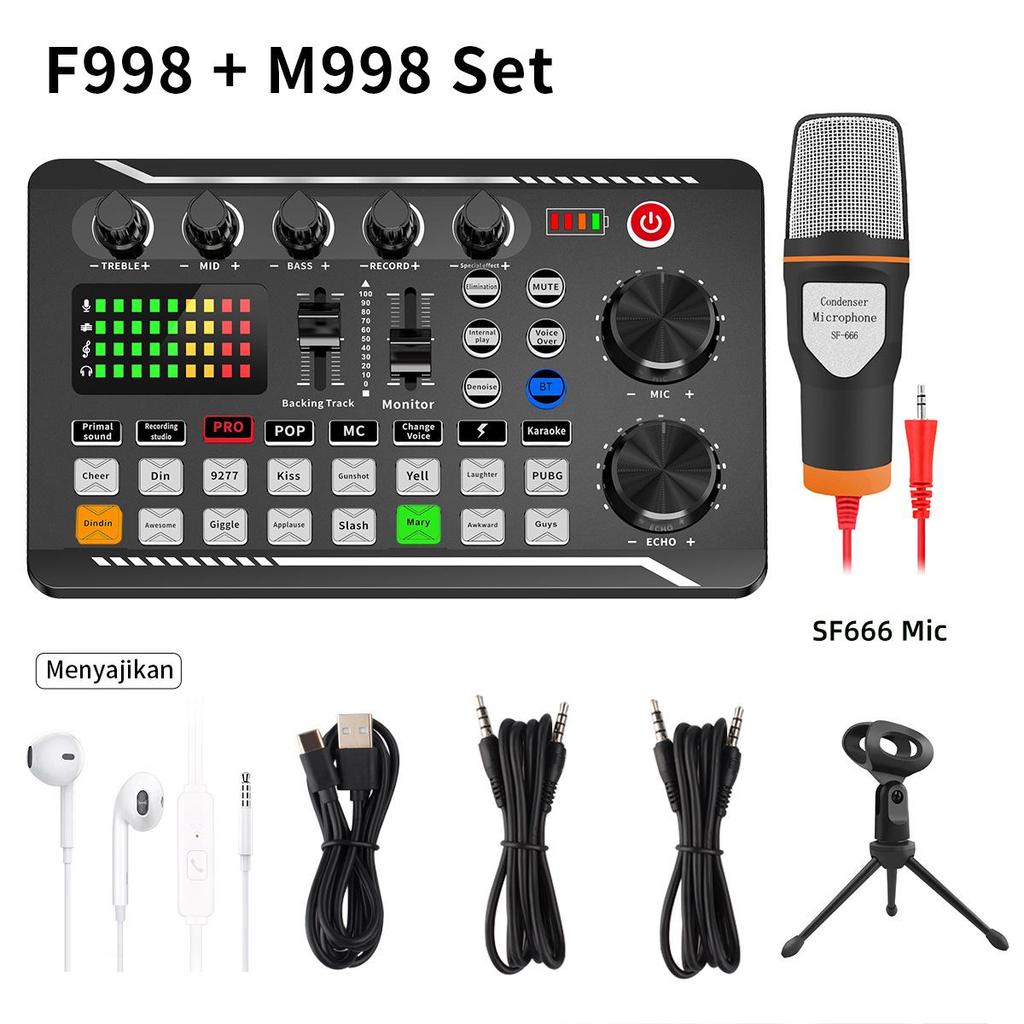 F998 Rechargeable Sound Card & Condenser Microphone Set for Outdoor Live Performance
