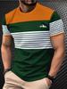 Men's Striped Mountains 3D T Shirt Oversized Daily Short Sleeve T-shirts Outdoor Sport Top Casual Streetwear Men Summer Clothing