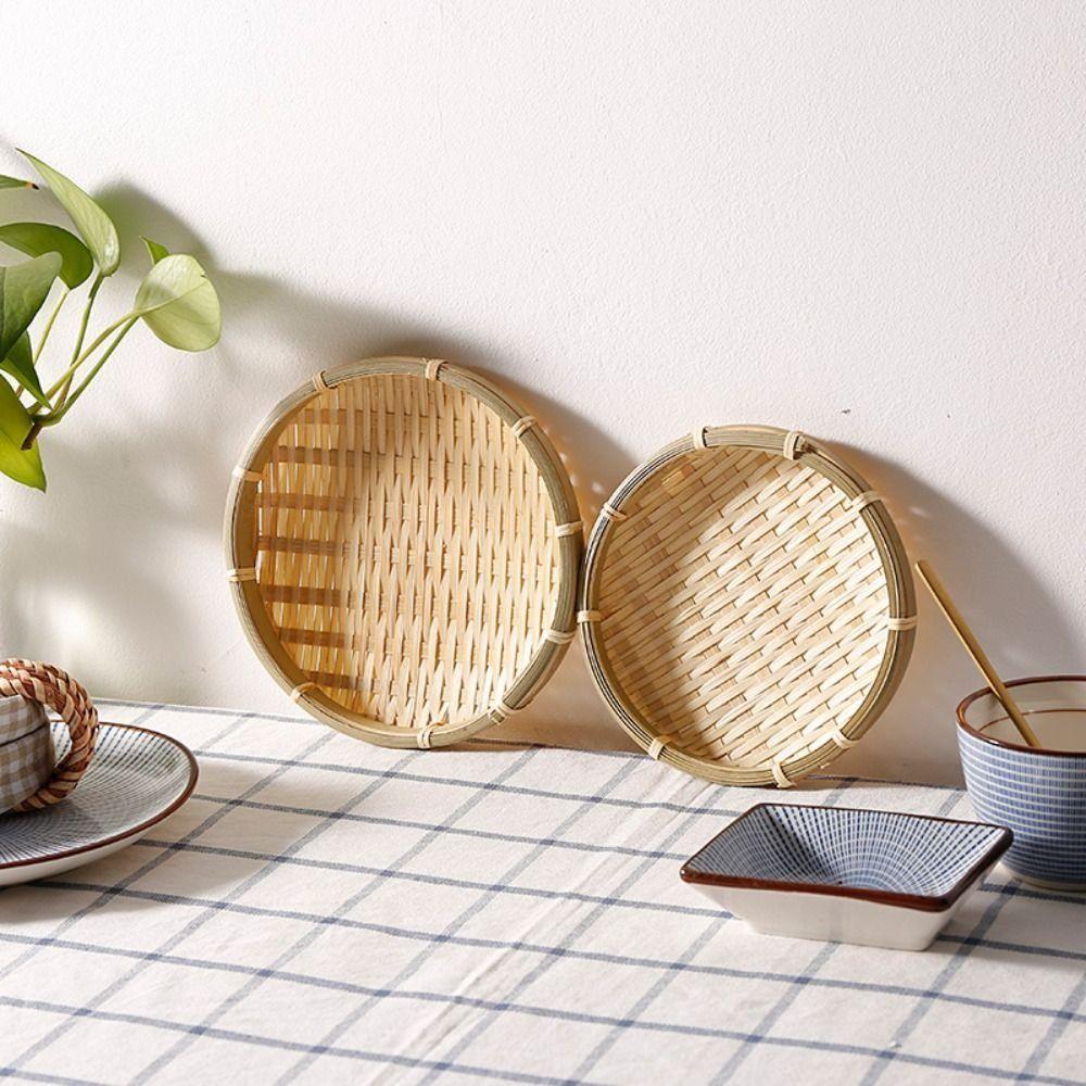 Flat Handmade Weave Basket 18CM Bamboo Storage Tray DIY Woven Bamboo Tray  Food Storage