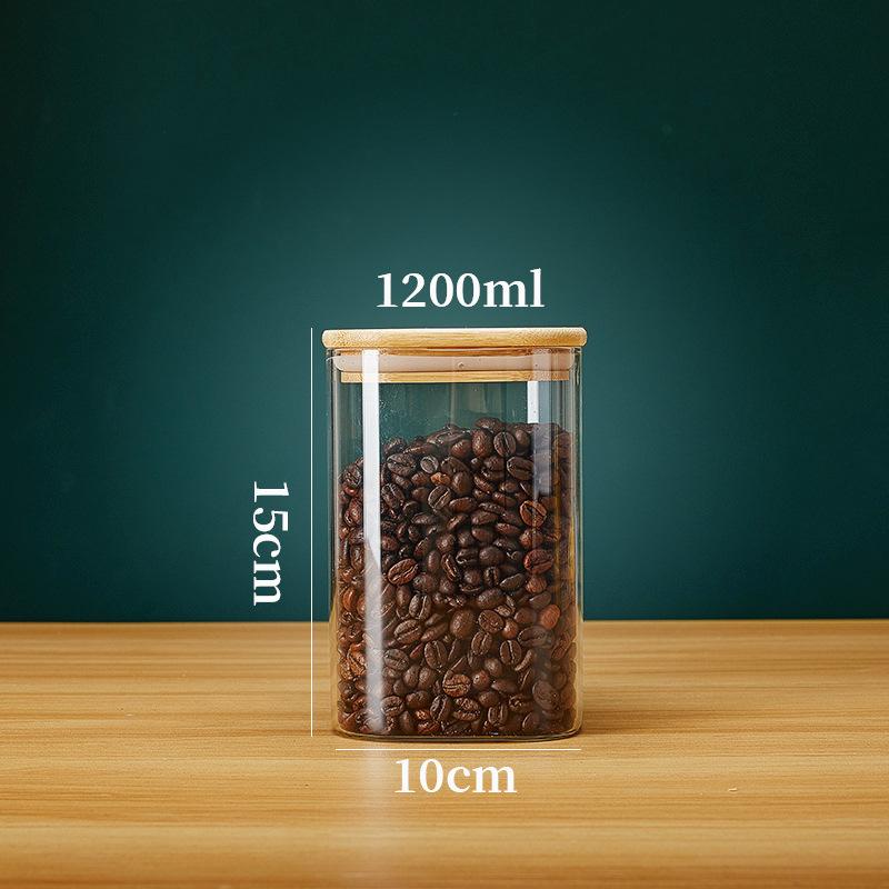 Bambu Kapaklı Kare Cam Saklama Kavanozları Kahve Çekirdekleri Tahıllar Erişte Gıda Saklama Kapları Mutfak Düzenleyicileri Saklama
