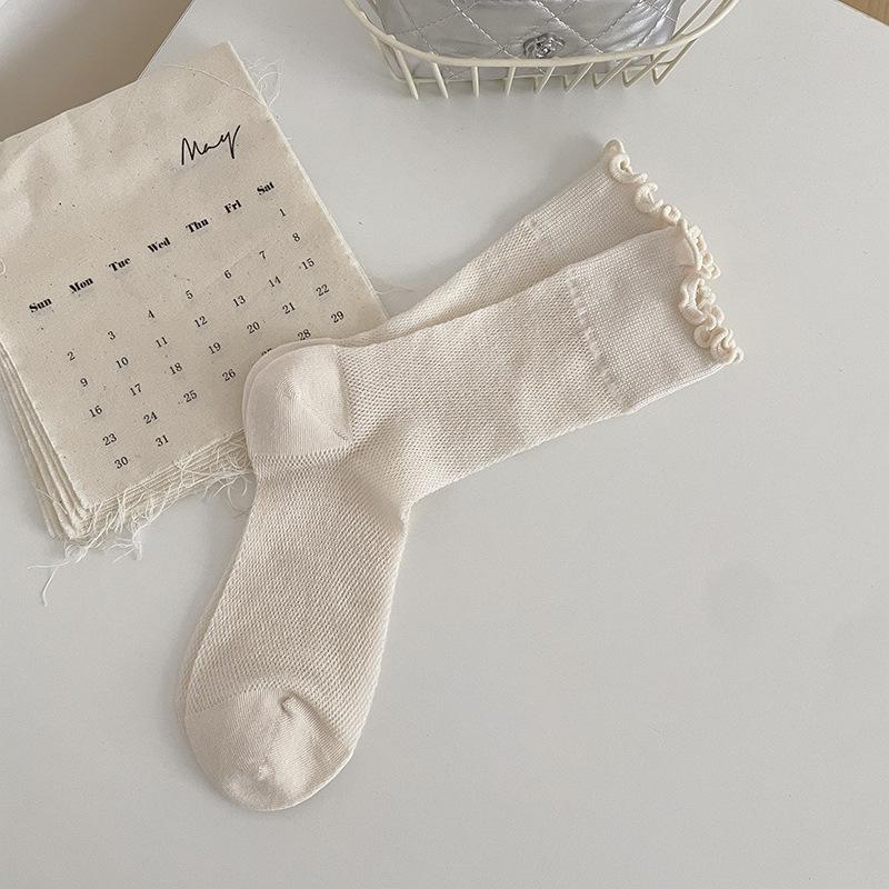 5 Pairs of Female Summer Thin Mesh Breathable Lace Boneless Tube Stack Socks