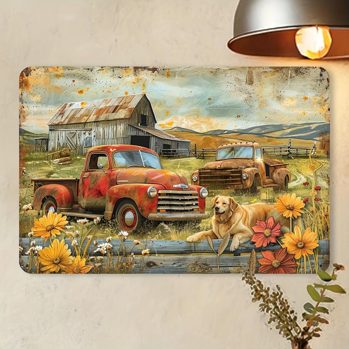 

Vintage Rural Truck and Friends Sheet Signboard Durable Waterproof Iron Wall Art for Home Office Cafe Garage Decor Ea aluminum 20x30cm