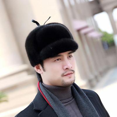 Herren Nerzfellmütze Neue Herren Echtnerzfellmütze Winter Warm Zylinder Kopfbedeckung Mütze Barett Natürliche Echtes Nerzfellmütze Für Herren