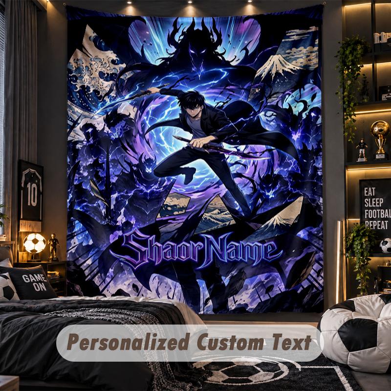 Personalized Wall Tapestry,Solo Leveling Custom Printed Name, Fabric Wall Art For Indoor Room Backdrop