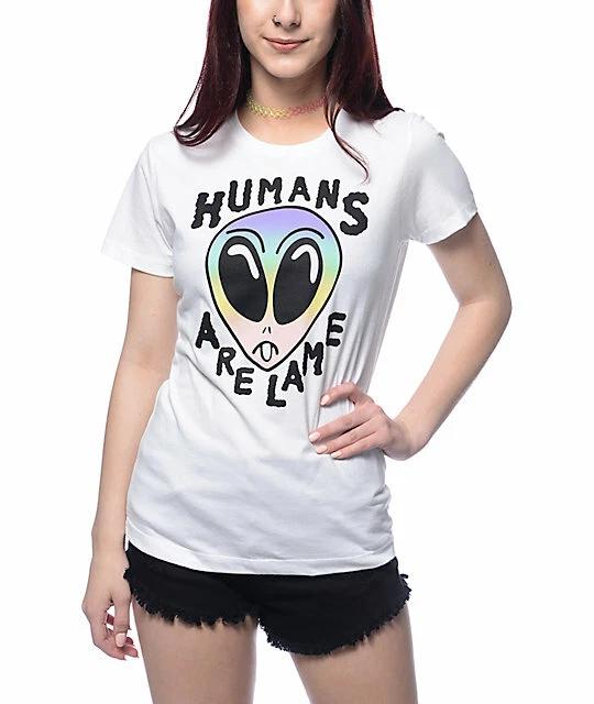 A-Lab Womens Humans Are Lame Alien Head T-Shirt New XS, S, M 4XL