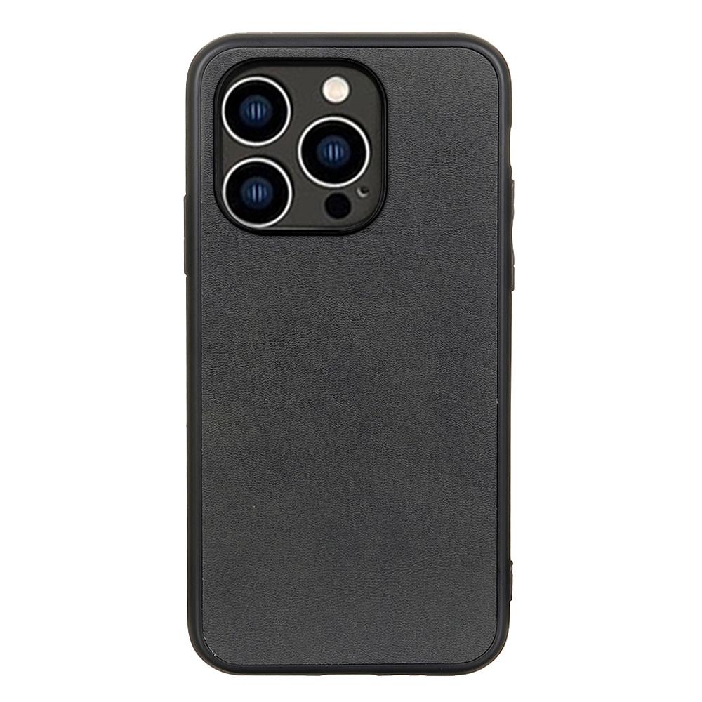 

For iPhone 15 Pro Max PC+TPU+PU Leather Anti-Scratch Phone Case Cowhide Texture Back Cover Black