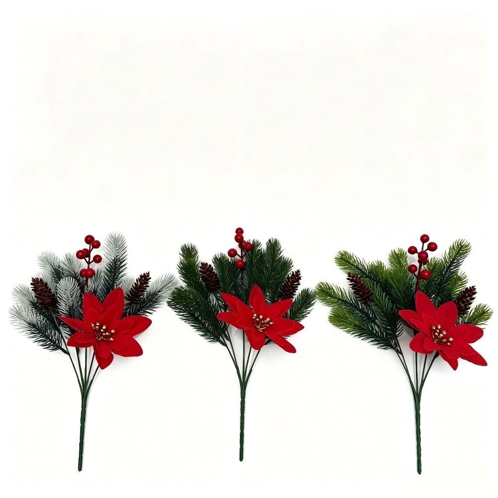 Red Berry Christmas Pine Branches Green Pine Leaves Decorative Flower  Home Decoration