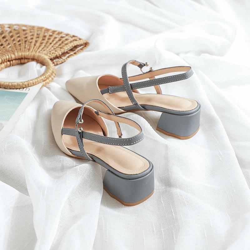2025 Summer Elegant Thick High Heel Shoes with Baotou Solid Color Women's Shoes Women's Sandals Zapatillas Mujer Sandal