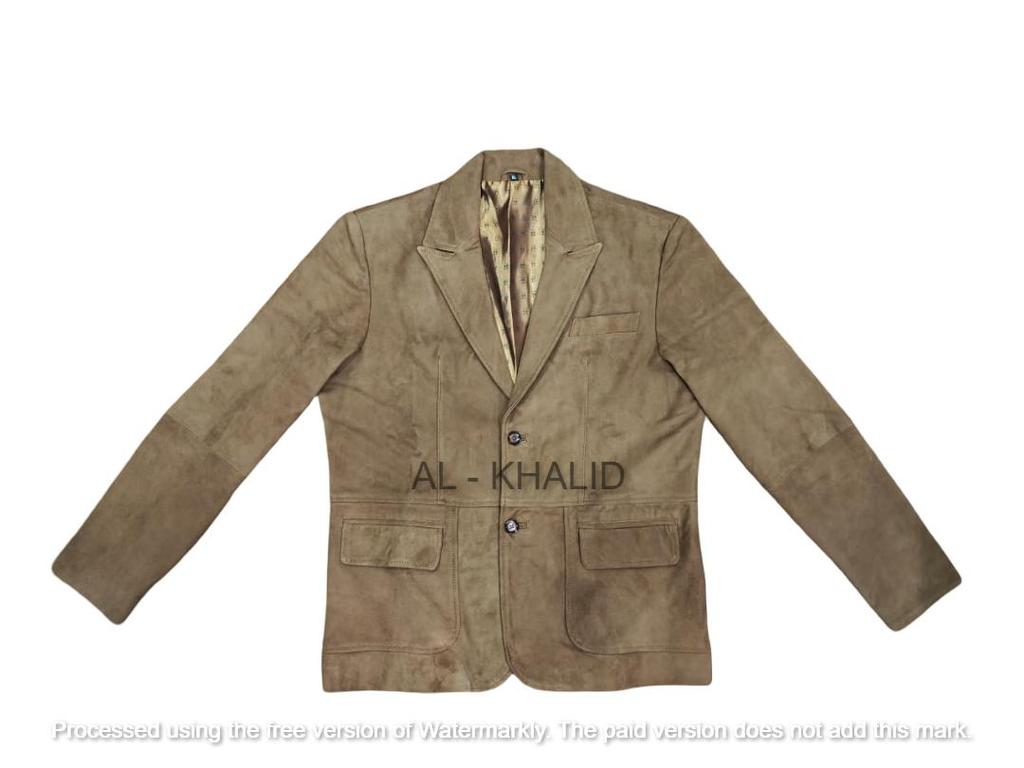 AL KHALID Neuer Herren Braun Wildleder ZWEI KNÖPFE Blazer Weiches Lammleder Lässig Slim Fit Mantel Blazer