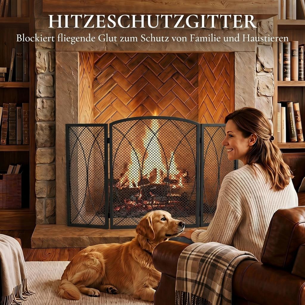 Fireplace Screen, 3-Piece Foldable Spark Guard 122 X 75 Cm