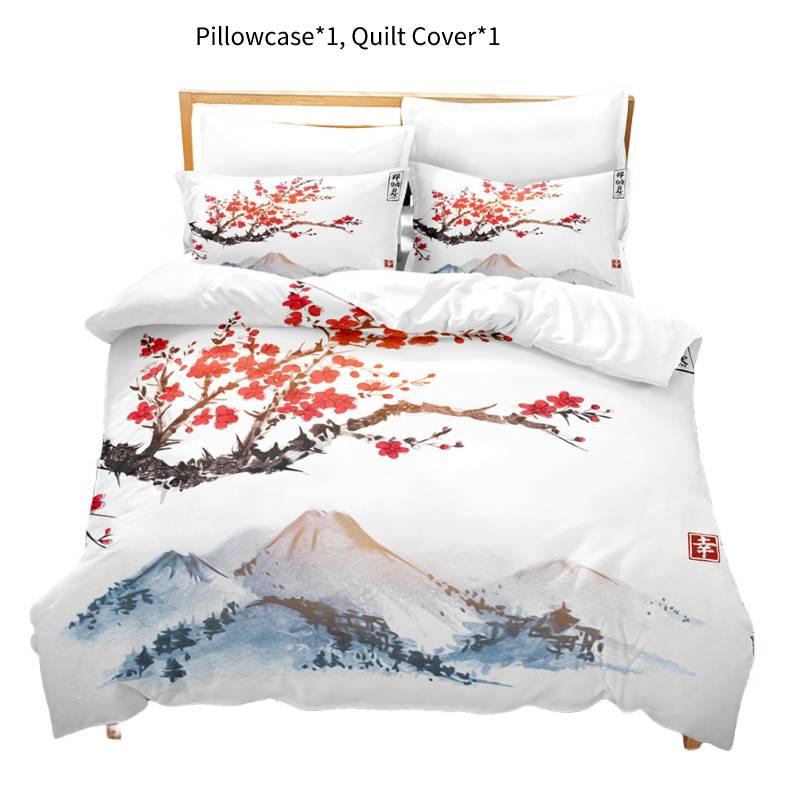 New Cross-border Chinese Style Ink Painting Digital Printing Flannel Bedding Set