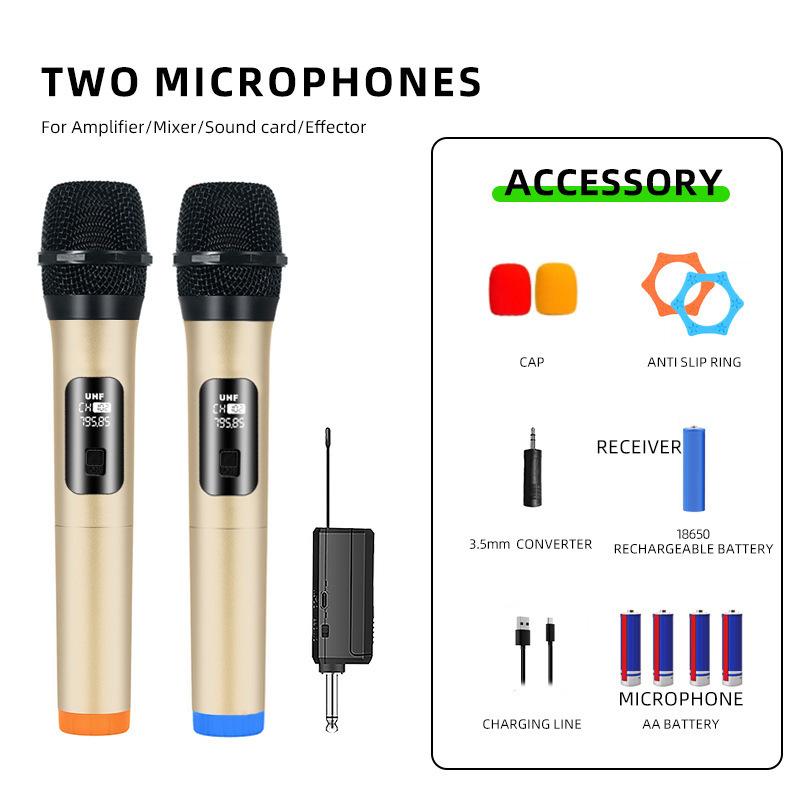 Wireless Microphone 2 Channels VHF Fixed Frequency Handheld Mic Micphone For Party Karaoke Professional Church Show Meeting