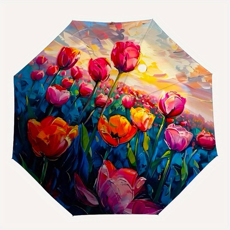 

1pc Floral Automatic Open/Close Umbrella - Compact Travel Umbrella, 8-Rib Heavy-Duty Construction, Ideal Gift, Outdoor Accessory, Stylish Ac