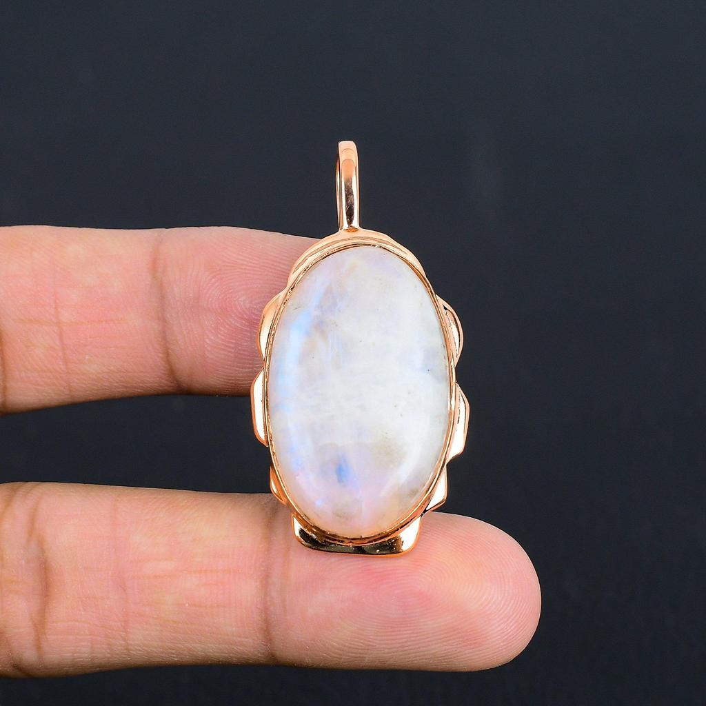 Rainbow Moonstone Gemstone Copper Handmade Jewelry Pendant For Women