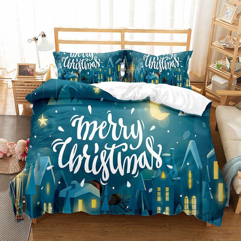 Happy Christmas Bedding Set 3D Printed Santa Claus Duvet Cover Set King Queen Single Double Size Kids Bedding Set No Sheet Gift