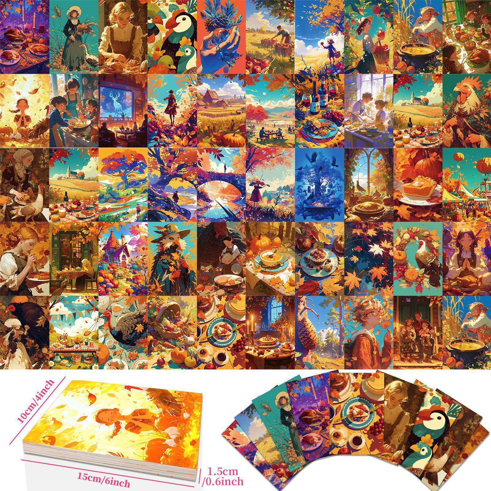 

50 открыток на День благодарения, осенний праздник урожая, украшение для спальни, гостиной, настенные открытки T01042195