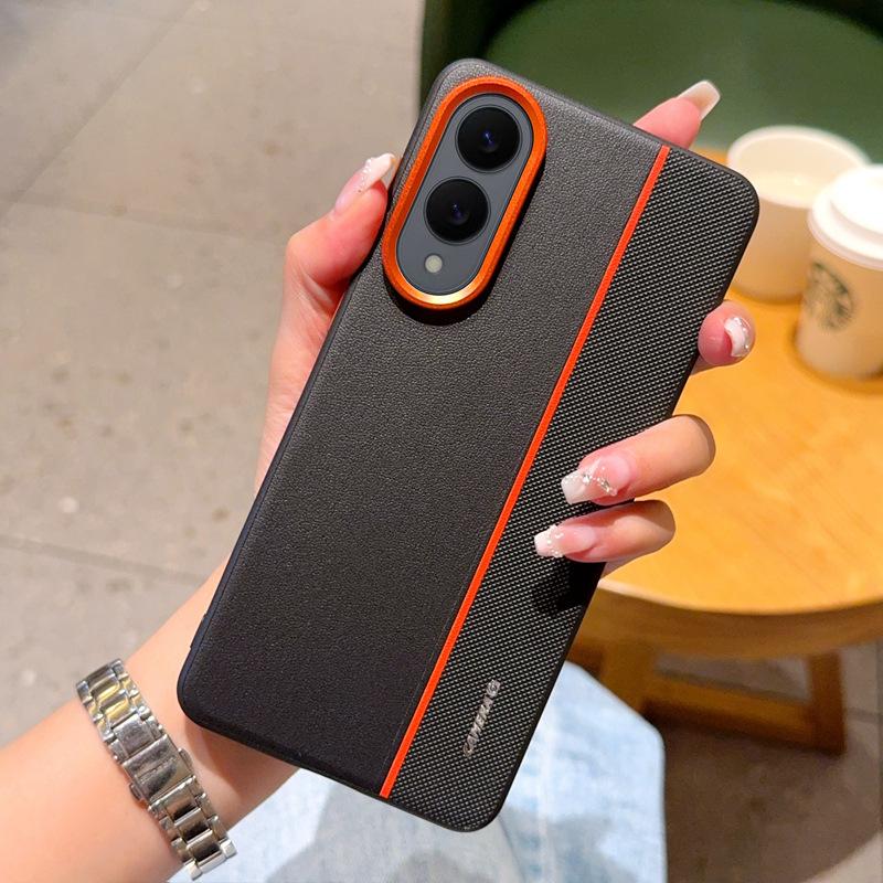 PU Leather Phone Case for Samsung Galaxy S25 Ultra S25edge S24 Plus Tri Color Splicing Shell Metal Lens Ring&button Hard Cover