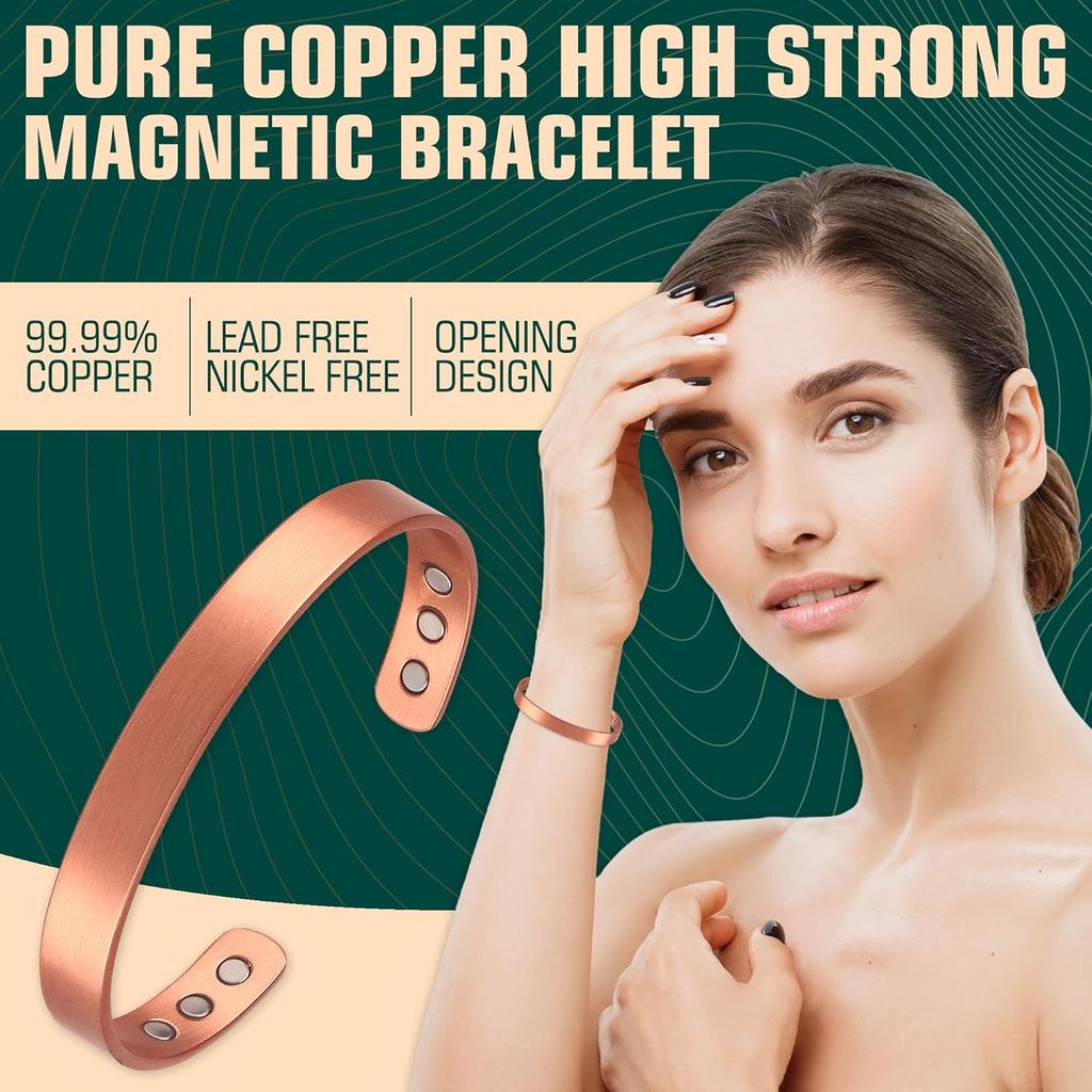 Pure Copper Magnetic Bracelet and Ring for Men and Women,Adjustable Healing Bangle with Ultra Strength Magnets,Magnetic Field Therapy (Cuff * 1 ·