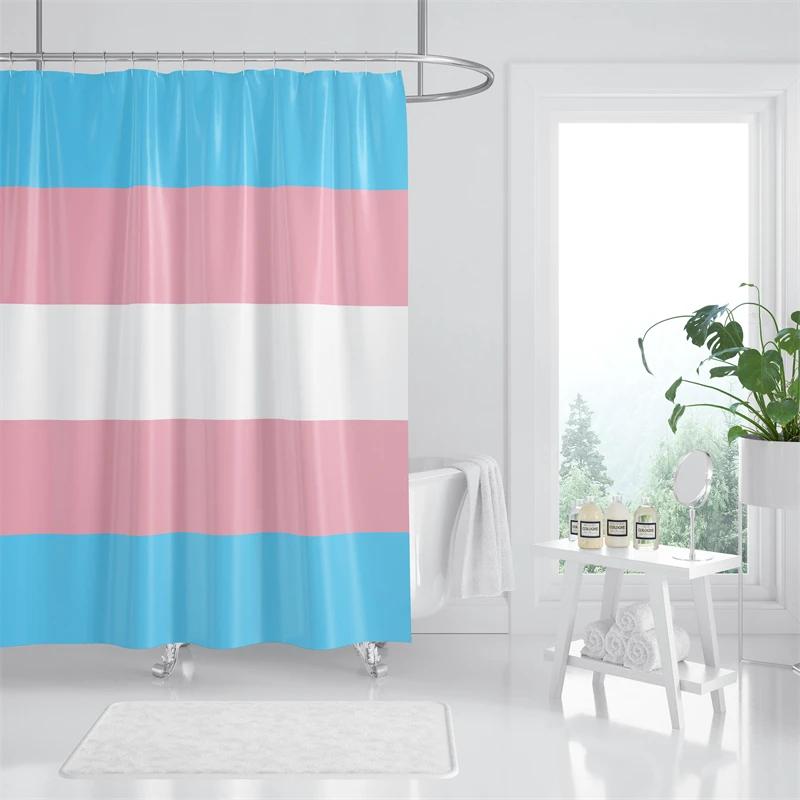 Aertemisi Transgender Pride Flag Rainbow Lgbt Shower Curtain Set With Grommets And Hooks For Bathroom Decor