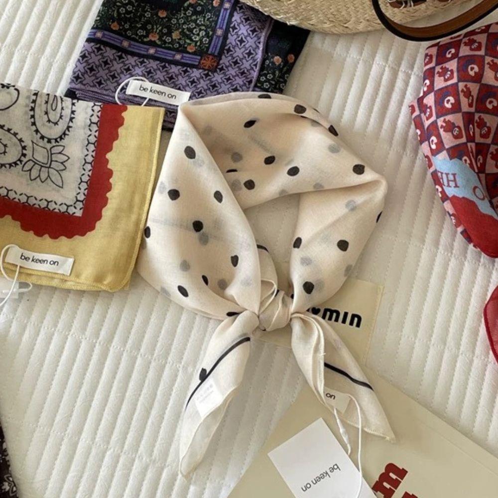 Polka Dot Flower Printed Headscarf  INS Style Sun Protection Headband Towel Women Korean Cotton Linen Square Scarf Bandana New