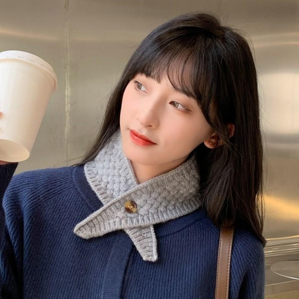 Cold Resistant Knit Triangular Scarve Solid Color Knitted Cross Scarf False Collar  Female