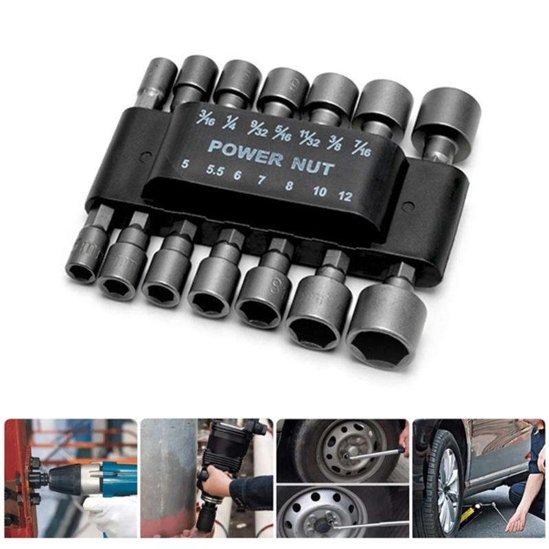 14pcs Power Nuts Driver Drill Bit Tools Set Metric Socket Wrench Screw 1/4'' Driver Hex Keys Screwdriver Set Bit Tools