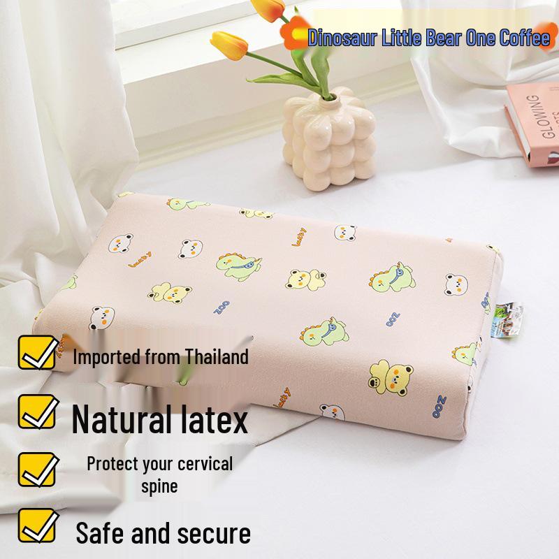 Thailand Latex Pillow Core for All Seasons – Cartoon Design with Cotton Knitted Pillowcase for Students and Babies