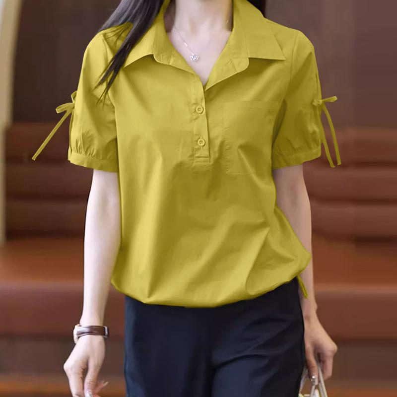 

ZANZEA Женская свободная повседневная блузка с отложным воротником и коротким рукавом 3XL жёлтый