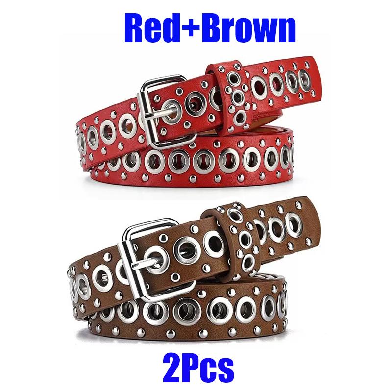 Women's Belt Fashion New Eyelet Rivet Belt Metal Personalized Needle Buckle Belt Street Trend Punk Hardware Jean Belt Y2K HipHop
