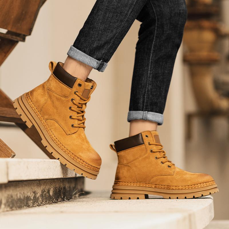 Fashion All-match Non-Slip Ankle Boots Male Lace-Up Men Boots Men's High Top Leather Shoes Winter Fashion Walking Boots Outdoor Sneakers