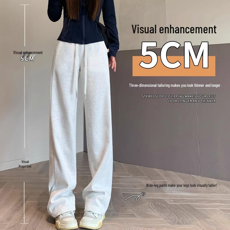 Women's Gray Wide-Leg Sweatpants: Spring & Autumn 2024 Casual Loose Fit